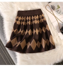 Winter Knit Short Skirt Women High Waist Plaid Sweater Skirts Vintage Elastic Knitting A-line Casual Mini Skirt Y2k Streetwea...