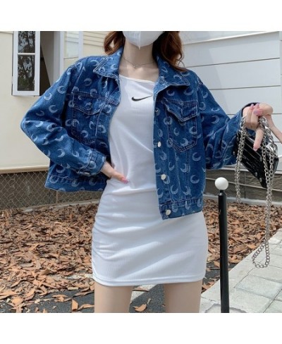 Short Section Denim Jacket Female 2022 Spring and Autumn Fashion New Moon Print Casual Jacket Denim Tops Female $44.81 - Jack...