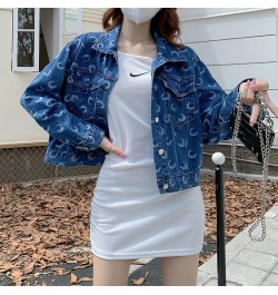 Short Section Denim Jacket Female 2022 Spring and Autumn Fashion New Moon Print Casual Jacket Denim Tops Female $44.81 - Jack...