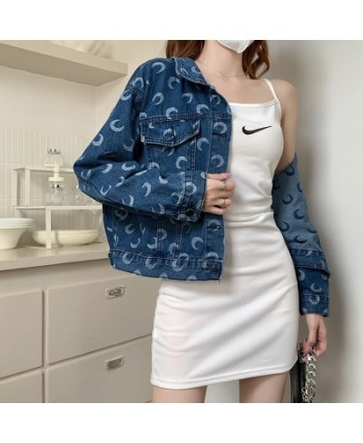 Short Section Denim Jacket Female 2022 Spring and Autumn Fashion New Moon Print Casual Jacket Denim Tops Female $44.81 - Jack...