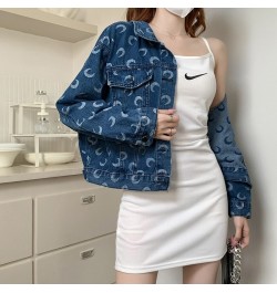 Short Section Denim Jacket Female 2022 Spring and Autumn Fashion New Moon Print Casual Jacket Denim Tops Female $44.81 - Jack...