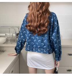 Short Section Denim Jacket Female 2022 Spring and Autumn Fashion New Moon Print Casual Jacket Denim Tops Female $44.81 - Jack...