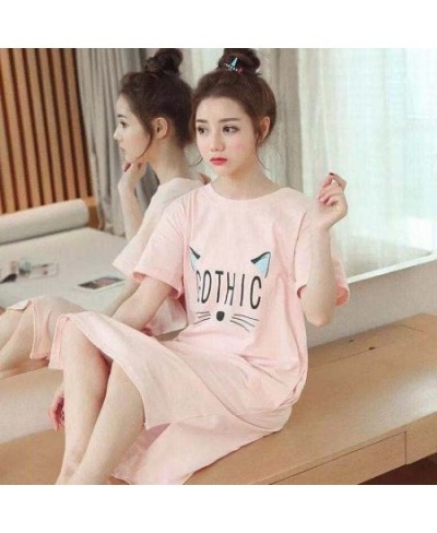 Nightgowns Women Printed Side-slit Stylish Kawaii Cartoon Stylish Loose Chic Sweet Korean Style Womens Sleepshirts Homewear $...