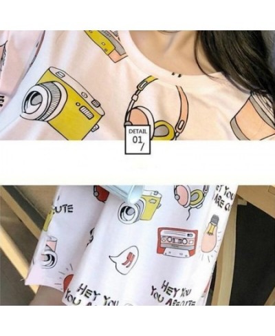 Nightgowns Women Printed Side-slit Stylish Kawaii Cartoon Stylish Loose Chic Sweet Korean Style Womens Sleepshirts Homewear $...