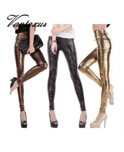 Lady fashion slim leggings High Waist Skinny legging women black gold snake printed pant small size faux leather pants $23.89...