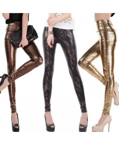 Lady fashion slim leggings High Waist Skinny legging women black gold snake printed pant small size faux leather pants $23.89...