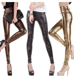 Lady fashion slim leggings High Waist Skinny legging women black gold snake printed pant small size faux leather pants $23.89...