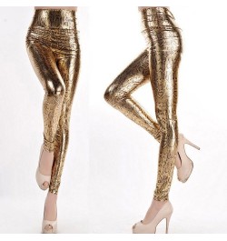 Lady fashion slim leggings High Waist Skinny legging women black gold snake printed pant small size faux leather pants $23.89...