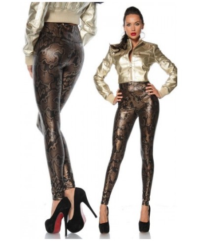 Lady fashion slim leggings High Waist Skinny legging women black gold snake printed pant small size faux leather pants $23.89...