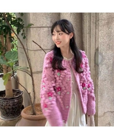 Fashion Girl's Plaid Embroidered Floral Cardigan Sweater Coat $60.26 - Sweaters