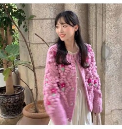 Fashion Girl's Plaid Embroidered Floral Cardigan Sweater Coat $60.26 - Sweaters