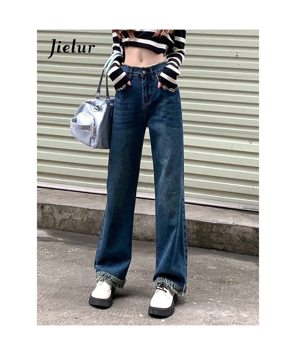 Fringed Jeans for Women Blue High Waist Straight Wide Leg Pants Street Fashion Denim Pants Loose Comfortable Jeans Female $45...