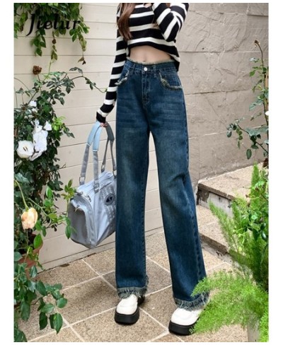 Fringed Jeans for Women Blue High Waist Straight Wide Leg Pants Street Fashion Denim Pants Loose Comfortable Jeans Female $45...