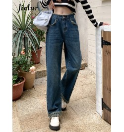 Fringed Jeans for Women Blue High Waist Straight Wide Leg Pants Street Fashion Denim Pants Loose Comfortable Jeans Female $45...