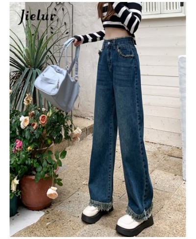 Fringed Jeans for Women Blue High Waist Straight Wide Leg Pants Street Fashion Denim Pants Loose Comfortable Jeans Female $45...