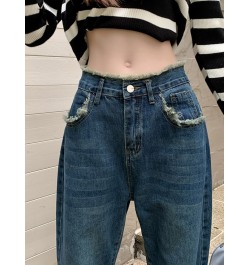 Fringed Jeans for Women Blue High Waist Straight Wide Leg Pants Street Fashion Denim Pants Loose Comfortable Jeans Female $45...