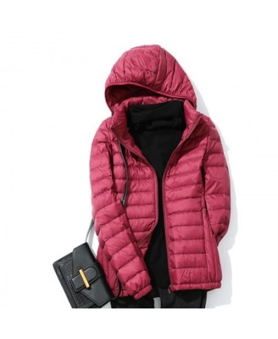 Fall Winter Women Ultralight Thin Down Jacket White Duck Down Hooded Jackets Remove Hat Warm Coat Parka Female Portable Outwe...