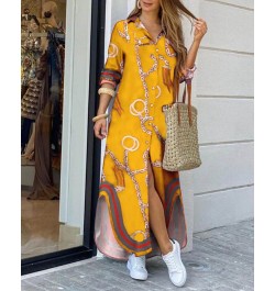 Women fashionable Shirt-style Button Dress Ladies Casual Long Street Dress Large Size Loose Home Commuter Print Dress $43.41 ...