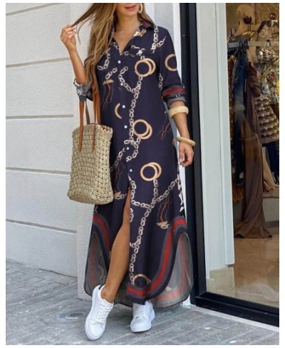 Women fashionable Shirt-style Button Dress Ladies Casual Long Street Dress Large Size Loose Home Commuter Print Dress $43.41 ...