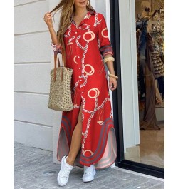 Women fashionable Shirt-style Button Dress Ladies Casual Long Street Dress Large Size Loose Home Commuter Print Dress $43.41 ...