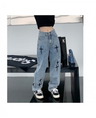 Streetwear Cross Embroidery Jeans Woman High Waist Y2k Straight Pants Korean Fashion Women's Jeans 2023 Trend Trousers $46.04...