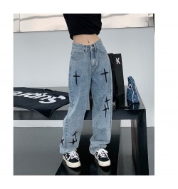 Streetwear Cross Embroidery Jeans Woman High Waist Y2k Straight Pants Korean Fashion Women's Jeans 2023 Trend Trousers $46.04...