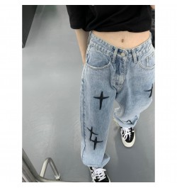 Streetwear Cross Embroidery Jeans Woman High Waist Y2k Straight Pants Korean Fashion Women's Jeans 2023 Trend Trousers $46.04...