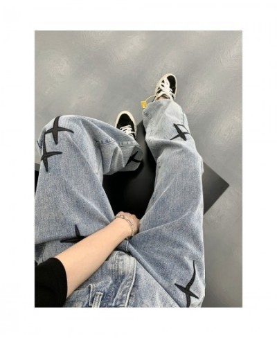 Streetwear Cross Embroidery Jeans Woman High Waist Y2k Straight Pants Korean Fashion Women's Jeans 2023 Trend Trousers $46.04...