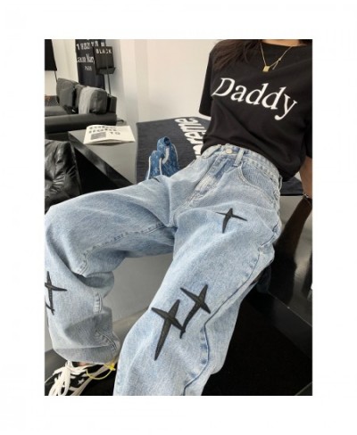 Streetwear Cross Embroidery Jeans Woman High Waist Y2k Straight Pants Korean Fashion Women's Jeans 2023 Trend Trousers $46.04...