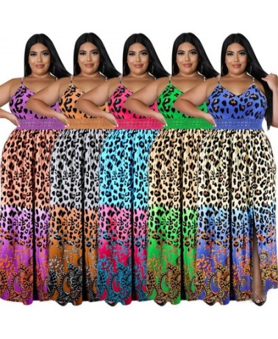 Plus Size Dresses Women Summer Holiday Slip Leopard Print Patchwork Elegant Party Sexy Maxi Dress Wholesale $45.73 - Plus Siz...