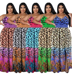 Plus Size Dresses Women Summer Holiday Slip Leopard Print Patchwork Elegant Party Sexy Maxi Dress Wholesale $45.73 - Plus Siz...