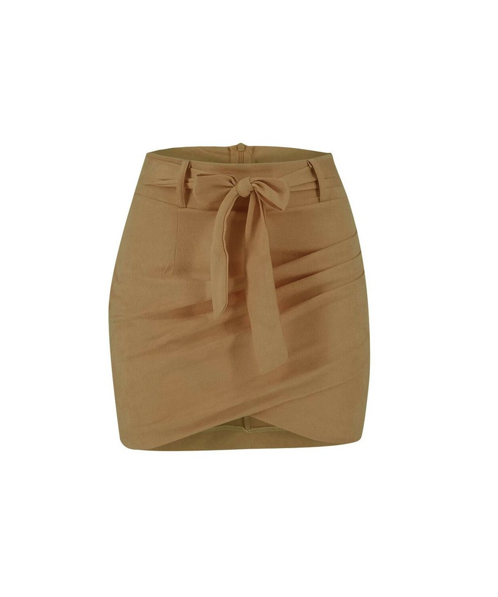 High waist belt suede leather skirt female Spring Autumn irregular bodycon mini skirt Sexy streetwear women Wrap skirt bottom...