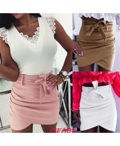 High waist belt suede leather skirt female Spring Autumn irregular bodycon mini skirt Sexy streetwear women Wrap skirt bottom...