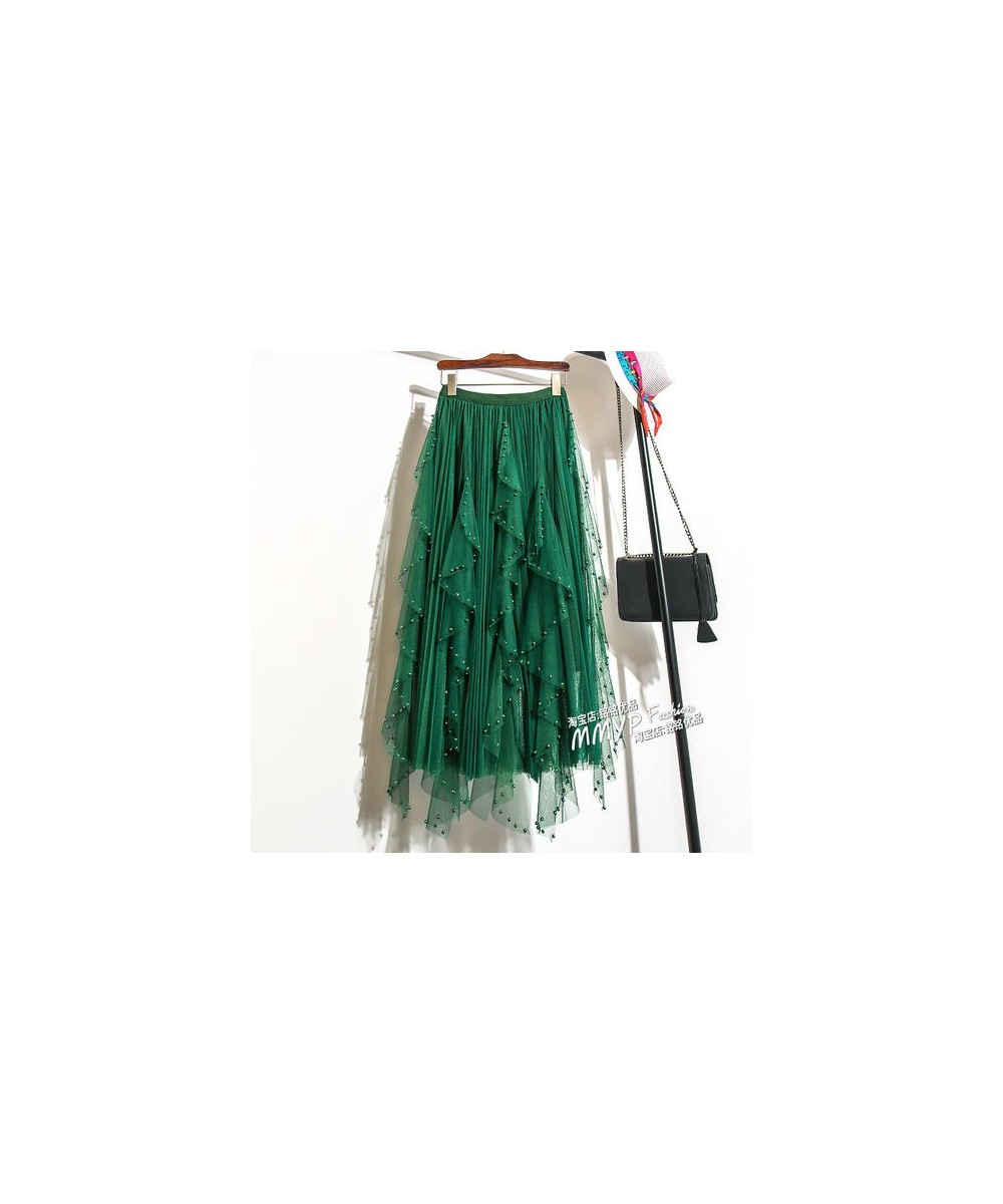 Women 2022 Spring Summer Irregular Tulle Skirt Female High Waist Pleated Skirt Ladies Fashion Casual New Pearls Mesh Skirts L...