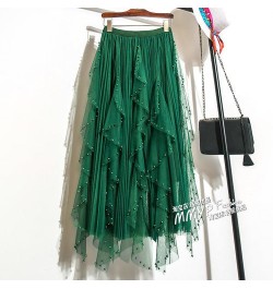 Women 2022 Spring Summer Irregular Tulle Skirt Female High Waist Pleated Skirt Ladies Fashion Casual New Pearls Mesh Skirts L...