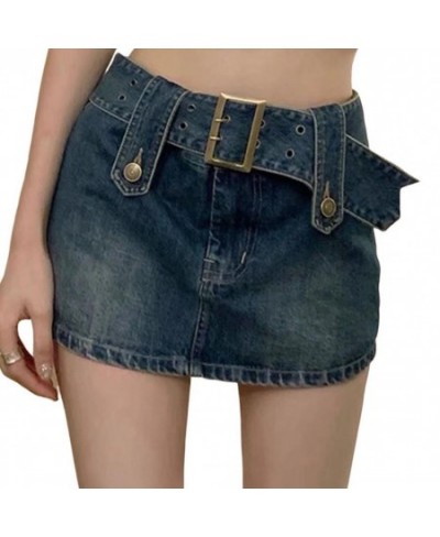 Vintage Leather Skirts Belt Y2K Women'S Low Waist Mini Skirt Fashion Streetwear Denim Straight Skirt 90s Punk Sexy Summer $38...