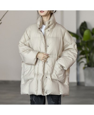 Women Light Down Jacket Over Size White Duck Down Coat Loose Warm Autumn Winter Casual Three Quarter Sleeve Outwear $99.23 - ...