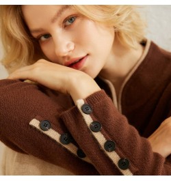 Autumn / Winter 100% Pure Wool Women's Stand-up Collar Cardigan Casual Knit Color-blocking Tops Plus Size Female Cashmere $10...