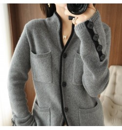 Autumn / Winter 100% Pure Wool Women's Stand-up Collar Cardigan Casual Knit Color-blocking Tops Plus Size Female Cashmere $10...