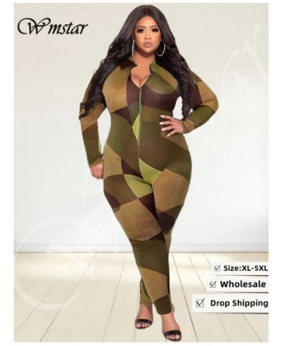 Plus Size Jumpsuit Women Printed Zipper Up One Piece Leggings Bodysuit Stretch Bodycon New Style Wholesale $38.06 - Plus Size...