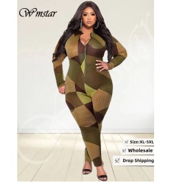 Plus Size Jumpsuit Women Printed Zipper Up One Piece Leggings Bodysuit Stretch Bodycon New Style Wholesale $38.06 - Plus Size...