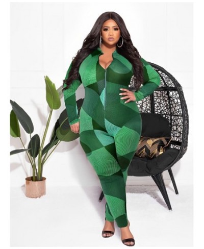 Plus Size Jumpsuit Women Printed Zipper Up One Piece Leggings Bodysuit Stretch Bodycon New Style Wholesale $38.06 - Plus Size...