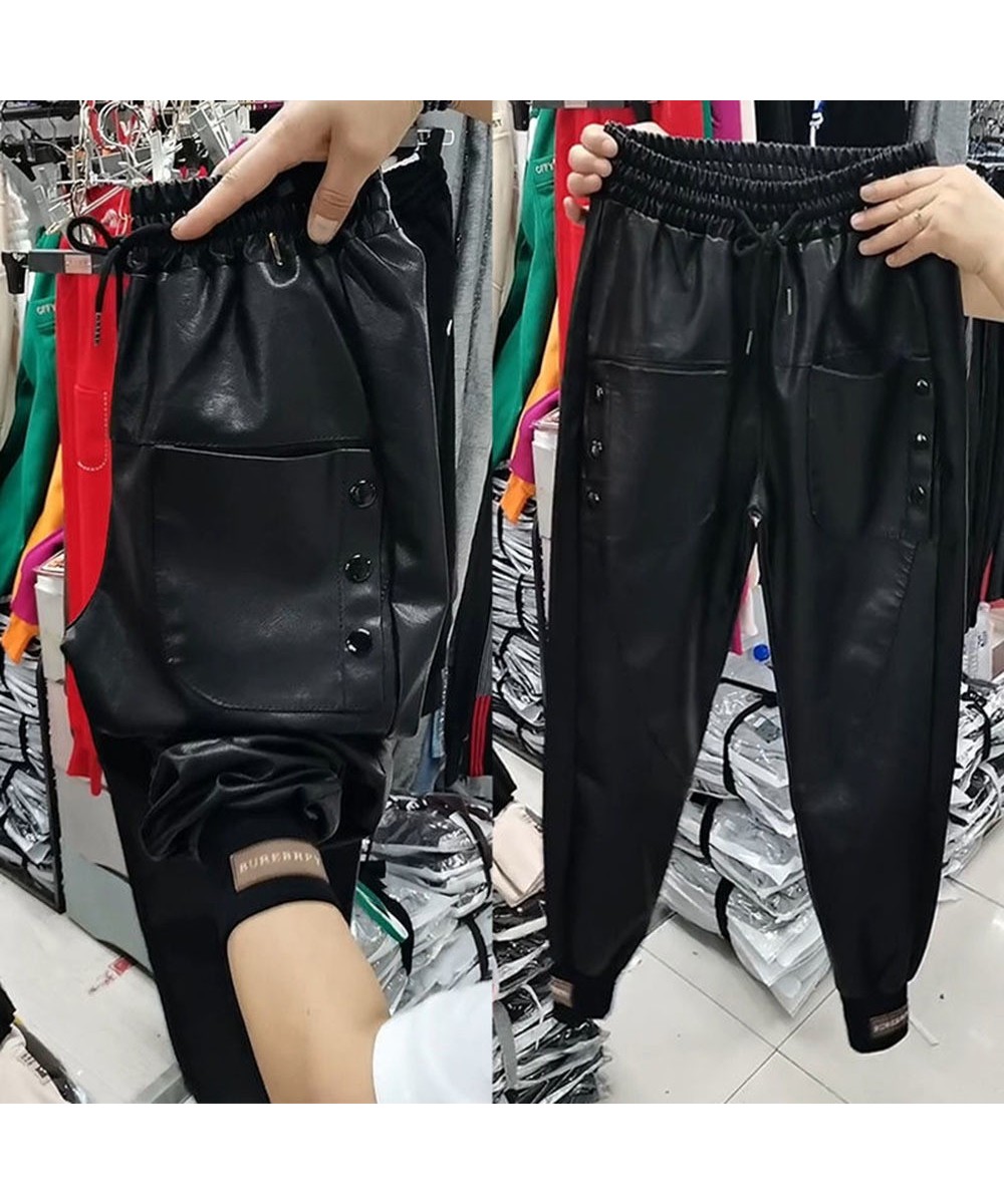 Black winter warm thick PU leather high waist Women's Capris harem pants for women baggy pants woman trousers $48.10 - Pants ...