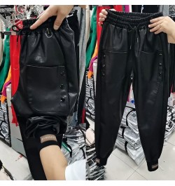 Black winter warm thick PU leather high waist Women's Capris harem pants for women baggy pants woman trousers $48.10 - Pants ...