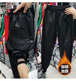 Black winter warm thick PU leather high waist Women's Capris harem pants for women baggy pants woman trousers $48.10 - Pants ...