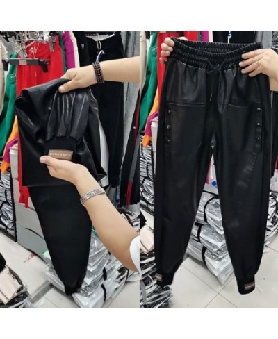 Black winter warm thick PU leather high waist Women's Capris harem pants for women baggy pants woman trousers $48.10 - Pants ...