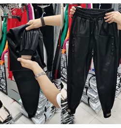 Black winter warm thick PU leather high waist Women's Capris harem pants for women baggy pants woman trousers $48.10 - Pants ...