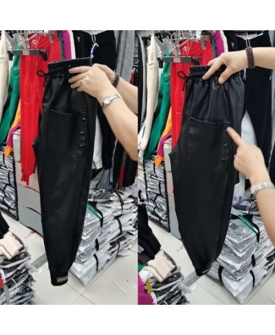 Black winter warm thick PU leather high waist Women's Capris harem pants for women baggy pants woman trousers $48.10 - Pants ...