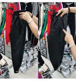 Black winter warm thick PU leather high waist Women's Capris harem pants for women baggy pants woman trousers $48.10 - Pants ...