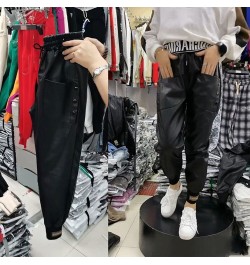 Black winter warm thick PU leather high waist Women's Capris harem pants for women baggy pants woman trousers $48.10 - Pants ...